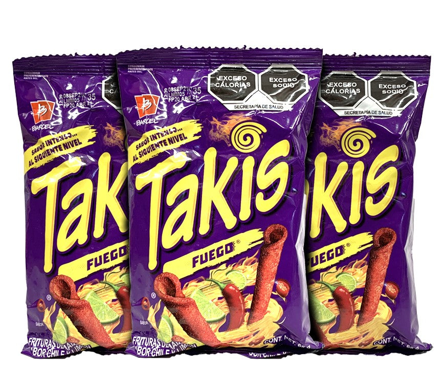 Takis Fuego Hot Chili Pepper and Lime Tortilla Chips 68G 3 Pack